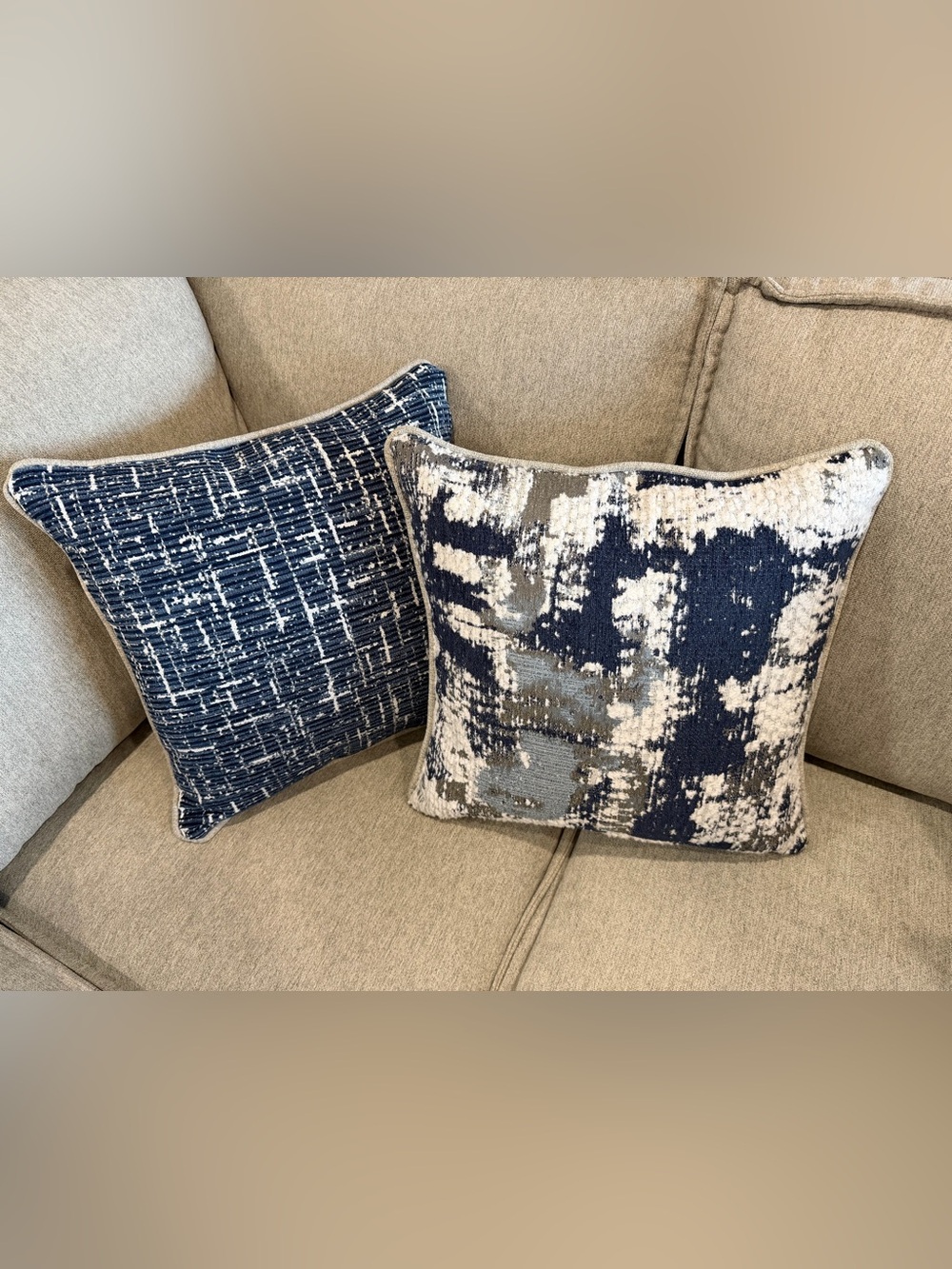 Decorative Navy and Cream Abstract Throw Pillow Pair - Home Accents